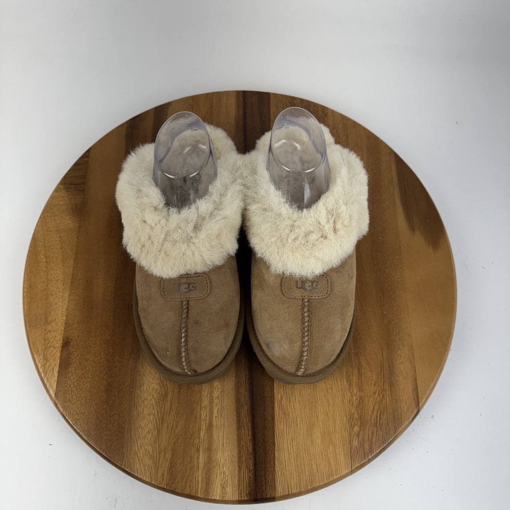 Womens Ugg Coquette Chestnut Shearling Lined Slip On Flat Slippers Shoes Size 7